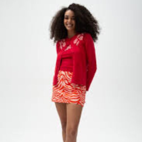 NWT EMMA MULHOLLAND ON HOLIDAY H. Island Cardigan Red/Peach Size S - Picture 3 of 4